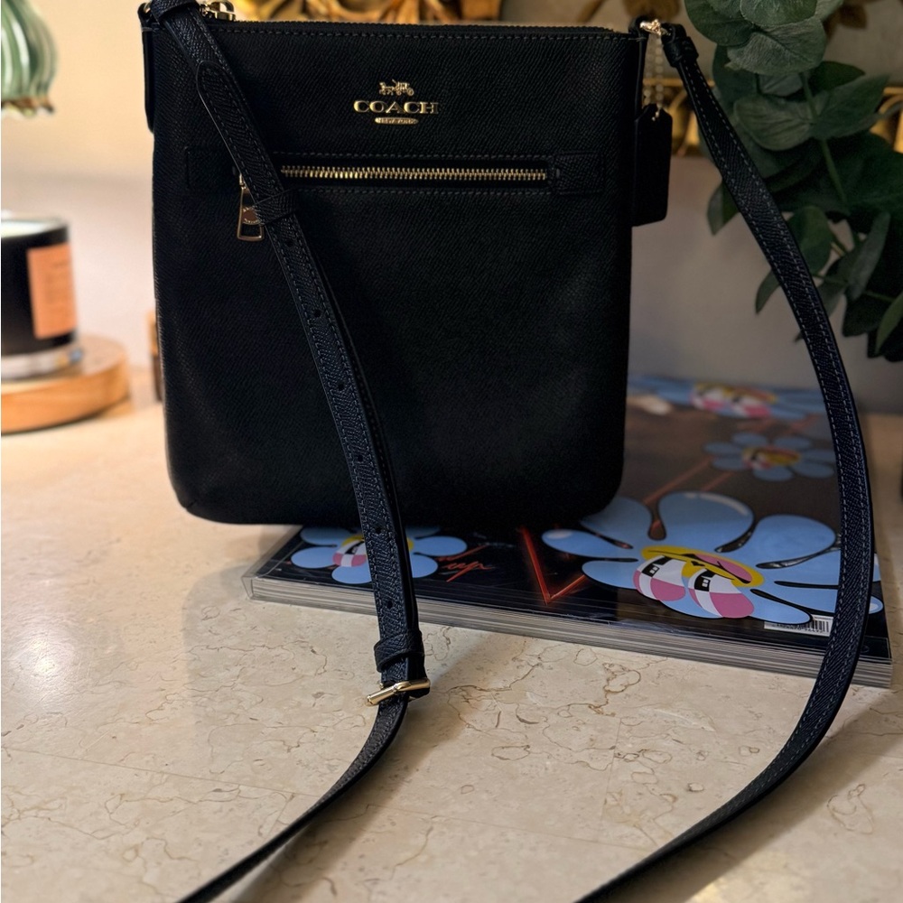 Coach File Rowan black crossbody bag with gold hardware
